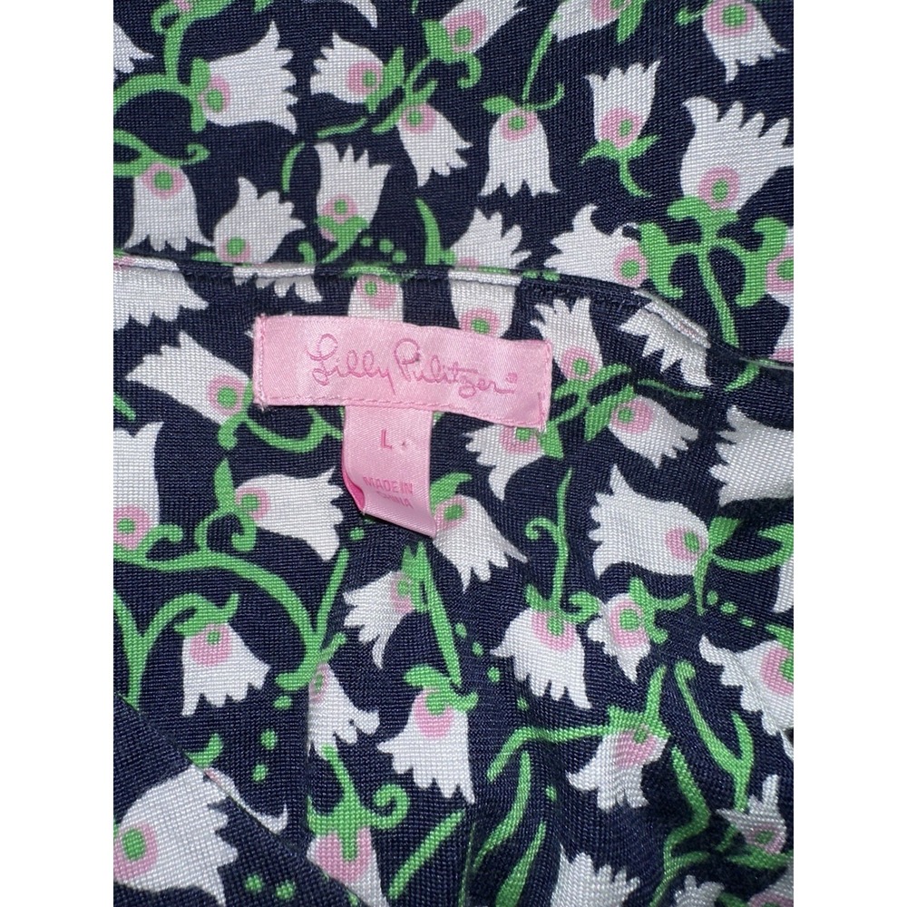 Lilly Pulitzer Dress Size Lg Floral Ruffle Sleeve Silk Fit and Flare V-neck - Picture 3 of 8